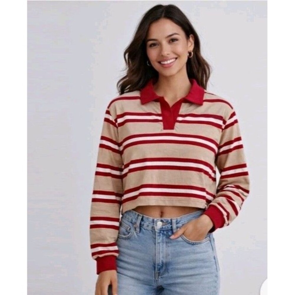 NWT No Boundaries Stranger Things Cropped Rugby Polo Pullover Shirt L No Patches